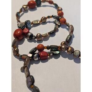 Silpada Coral Sterling Silver Abalone Pearl Stretch Bracelets Set Of 3 7.5”